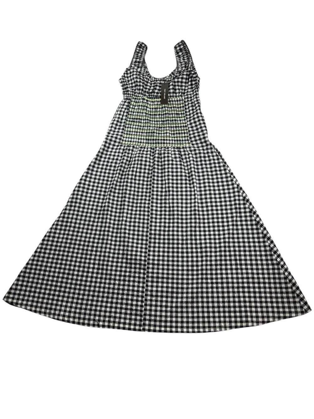 Toit Volant Gingham Smocked Maxi Dress XL Black White NWT Made USA Pockets